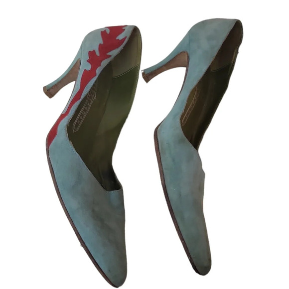 Ashley Dearborn Suede Blue Red Heels - Picture 5 of 7